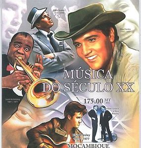 MOZAMBIQUE - ERROR, 2011 IMPERF SHEET: Frank Sinatra, Presley, Armstrong, Music