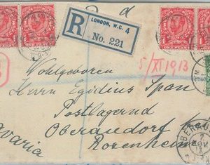77762 - GB - Postal History -   REGISTERED COVER  to GERMANY 1913
