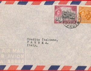 aa2325 - CYPRUS - Postal History -  AIRMAIL COVER:  FAMAGUSTA to ITALY 1955