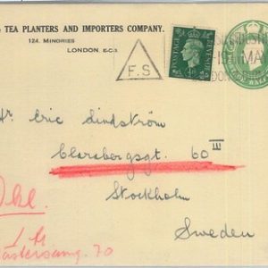 77772 - GB - Postal History - TEA Private Print STATIONERY COVER 1950  to SWEDEN