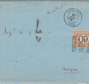 76142 - GREECE  - Postal History -  COVER from KERKIRA to ITALY - TAXED! 1872