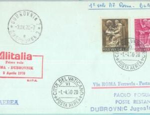 83067 - VATICANO - Postal History - FIRST FLIGHT: Rome  DUBROVNIK #  750  1970
