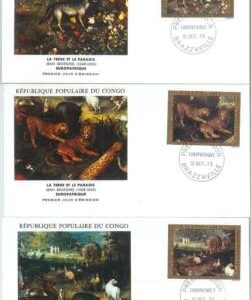 75771 - CONGO - Postal History - Set of 3 FDC COVER  Birds HIPPO lions DOG 1973
