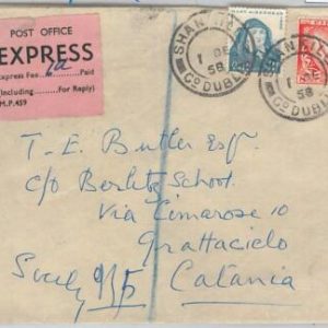 65749 - IRELAND - POSTAL HISTORY - EXPRESS  COVER to ITALY -  1958