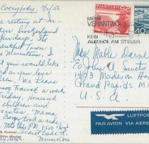 75810 - SWITZERLAND  - Postal History - Postmark 1956 CARS Road Safety ALCOHOL