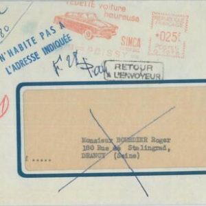 75814 - FRANCE - Postal History - ADVERTISING Postmark 1959 Auto CARS Simca