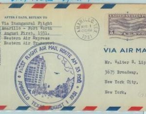 83234 -  USA - Postal History - FIRST FLIGHT:  Amarillo  Fort Worth -  1931
