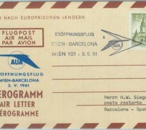83126 - AUSTRIA - Postal History - FIRST FLIGHT: Wien  Barcelona # 33 1961