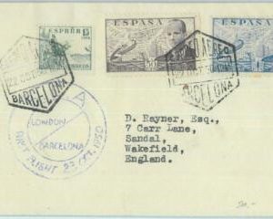 83191 - SPAIN - Postal History - FIRST FLIGHT:  London  Barcelona BRA  1950