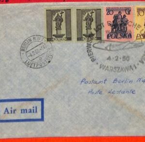 aa3410 - POLONIA - Postal History - FIRST FLIGHT Cover WARSAW - BERLIN  1956