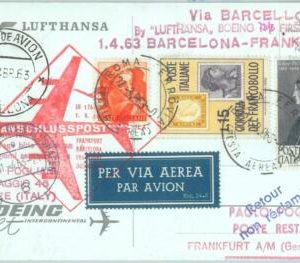 82884  - ITALY - Postal History - FIRST FLIGHT: FRANKFURT  Barcelona # 50 1963