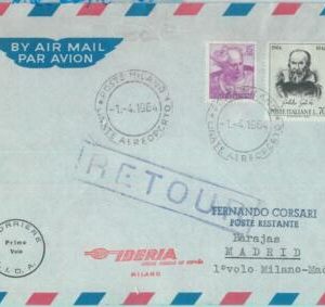 83004 - ITALY - Postal History - FIRST FLIGHT: Milano /  Madrid  1964
