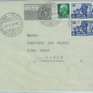 83018 - ITALY - Postal History - FIRST FLIGHT: Rome / PARIS 1935