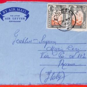 aa3828 - ZANZIBAR  - Postal History -  AIRMAIL COVER  to ITALY  1962 Maps