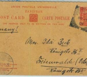 BK0228 - ZANZIBAR - POSTAL HISTORY - Stationery Card H.G. #16 to Germany 1907