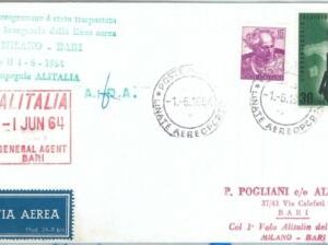 72116 - ITALY - Postal History - FIRST FLIGHT:  Milan - Bari  1964 Alitalia