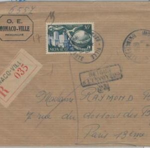 82067 - MONACO - Postal History - REGISTERED COVER to FRANCE returned 1950