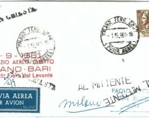 70965 - ITALY - Postal History - FIRST FLIGHT:  Milano / BARI  Pellegrini 452 AA