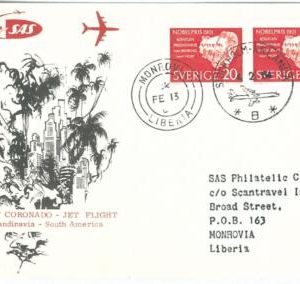 72152 - Postal History - FIRST FLIGHT: SWEDEN to South America via LIBERIA!