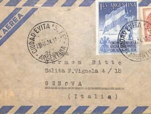 ac6413 - ARGENTINA - POSTAL HISTORY -  COVER to ITALY  from "Ciudad Evita" 1954