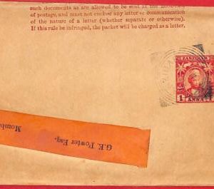 aa2377 - ZANZIBAR -  POSTAL HISTORY - STATIONERY WRAPPER to MOMBASA 1900