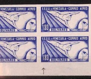 76609 -  VENEZUELA - STAMP - Yvert AIRMAIL #56 Block of 4 IMPERF with ERROR