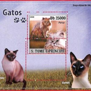 A4468 - SAO TOME & PRINCIPE- ERROR MISPERF, Souvenir sheet: 2008, Cats, Siamese