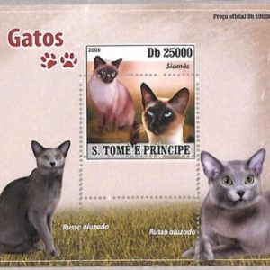 A3360 - SAO TOME & PRINCIPE ERROR MISSPERF: 2008, Cats, Siamese, Russian blue