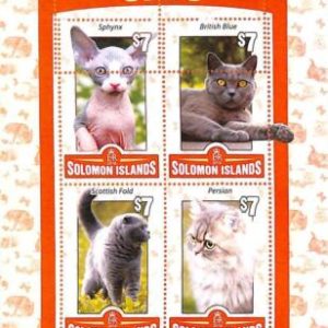 A6999 - SOLOMON ISLANDS, Error, 2016, MISPERF MINIATURE SHEET: Cats, Persian