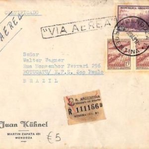 ac6428 - ARGENTINA - POSTAL HISTORY - REGISTERED Airmail COVER to BRAZIL 1949