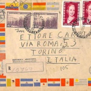 ac6423 - ARGENTINA - POSTAL HISTORY - REGISTERED COVER  to ITALY  1954   Evita