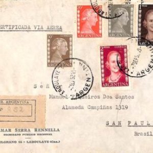 ac6459 - ARGENTINA - POSTAL HISTORY - REGISTERED Airmail COVER to BRAZIL 1952