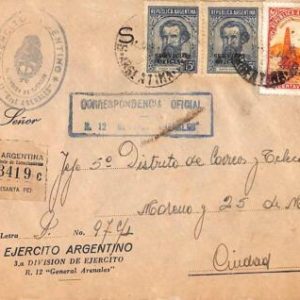 ac6455 - ARGENTINA - POSTAL HISTORY - Registered OFFICIAL MAIL local cover 1951