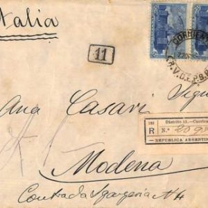 ac6470 - ARGENTINA - POSTAL HISTORY - REGISTERED  COVER to Modena ITALY 1910