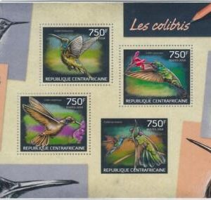 882 - CENTRAL AFRICAN R. - ERROR - MISSPERF stamp sheet 2014 BIRDS Hummingbirds