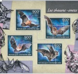 884  - CENTRAL AFRICAN R. - ERROR - MISSPERF stamp sheet 2014  Mammals BATS