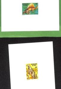 ZA0096 - MALI - IMPERF stamps - PREHISTORIC ANIMALS  1984 Set of 7 DELUXE PROOFS