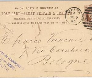 42317 - GB -  POSTAL HISTORY - British STATIONERY CARD from MALTA to ITALY 1883
