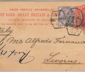 50659 GB -  POSTAL HISTORY -  POSTAL STATIONERY CARD with added stamps to ITALY