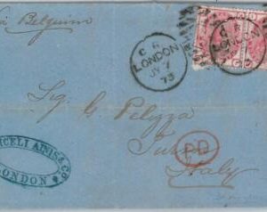 50655  - GB -  POSTAL HISTORY -  COVER  to  ITALY  07.07.1873 - 3rd day of USE