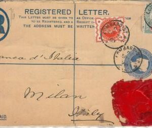 50670  GB -  POSTAL HISTORY -  REGISTERED POSTAL STATIONERY: COVER to ITALY 1898