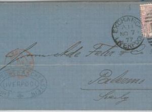 50704 - GB -  POSTAL HISTORY -  COVER to PALERMO Italy 1877