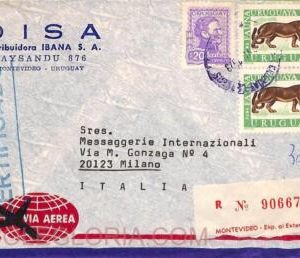 ad6428 - URUGUAY - Postal History - REGISTERED Airmail cover to ITALY 1973 Puma