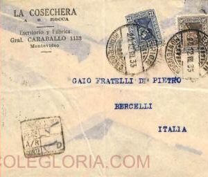 ad6434 - URUGUAY - Postal History - REGISTERED Airmail cover to ITALY 1933