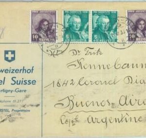 89090 - SWITZERLAND - POSTAL HISTORY - Pro Juventute on HOTEL COVER to ARGENTINA