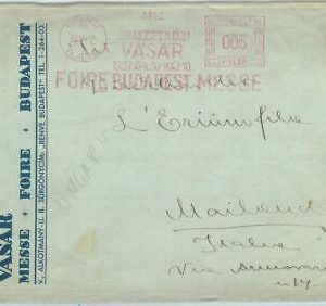 84111 - HUNGARY - Postal History -  MECHANICAL red POSTMARK on COVER 1937