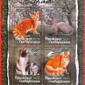 A3860 - Central African Rep - ERROR MISPERF stamp sheet, 2018 Cats, Butterflies