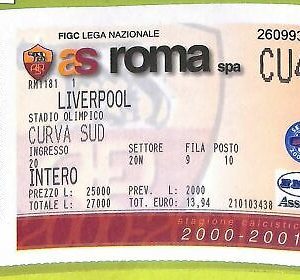 C1400 - Old FOOTBALL MATCH TICKET -2000-2001 ROME VS LIVERPOOL