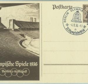68117  - GERMANY -  POSTAL STATIONERY CARD - 1936 Olympic postmark: BERLIN n