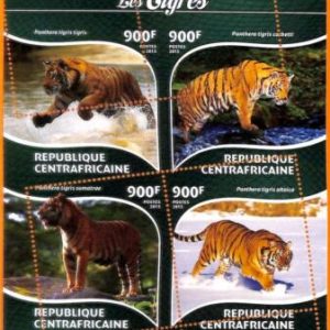 A5640 - CENTRAL AFRICAN REP - ERROR, 2015, МISPERF MINIATURE SHEET: Tigers